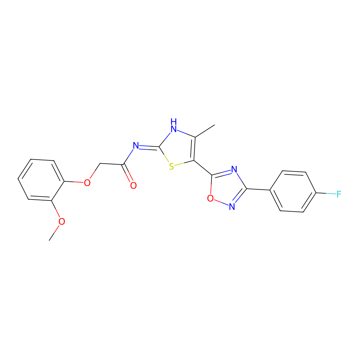 N-[(2Z)-5-[3-(4-fluorophenyl)-1,2,4-oxadiazol-5-yl]-4-methyl-1,3-thiazol-2(3H)-ylidene]-2-(2-methoxyphenoxy)acetamide molecular structure, CAS 1144444-99-4