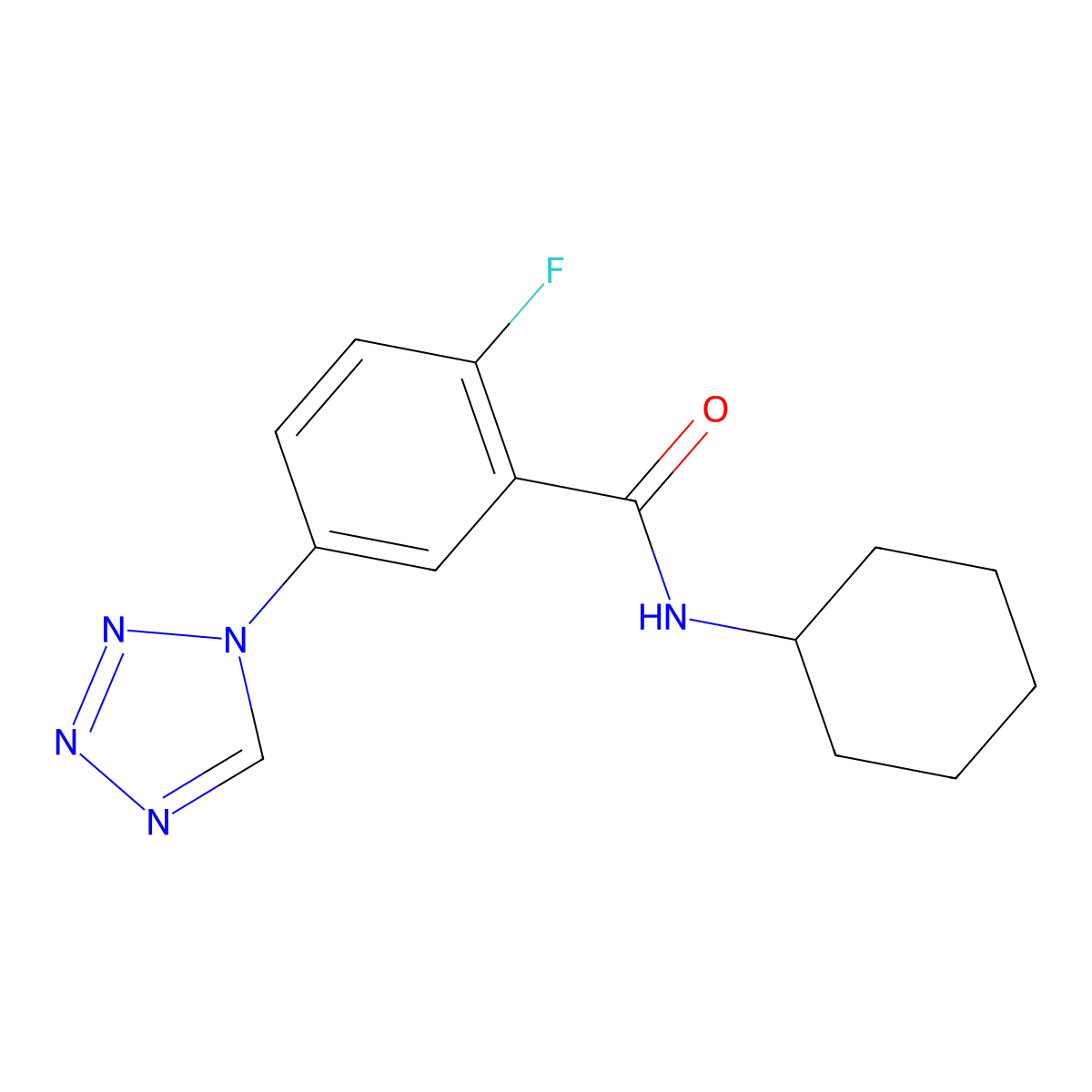 N-cyclohexyl-2-fluoro-5-(1H-tetrazol-1-yl)benzamide molecular structure, CAS 1144445-13-5