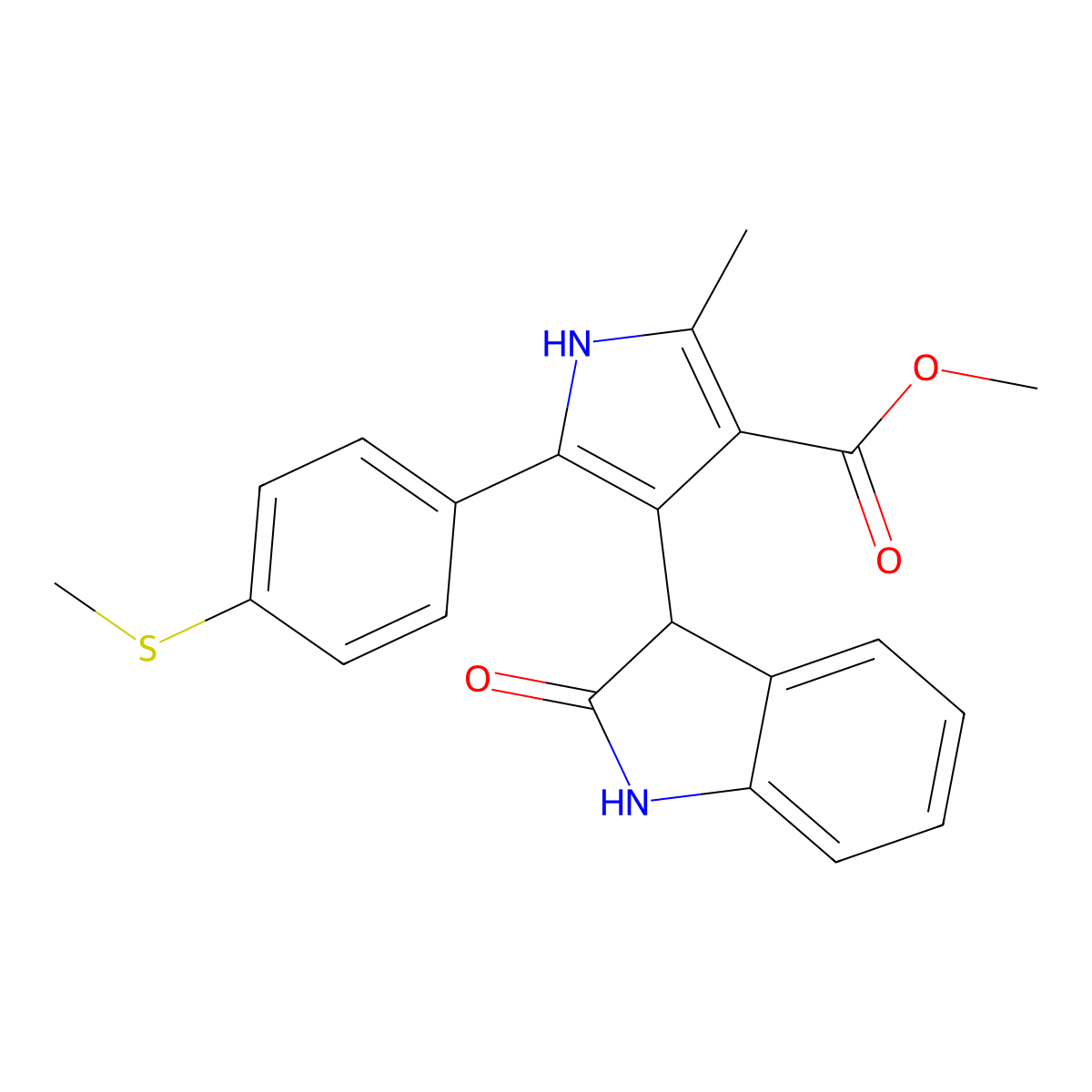 methyl 2-methyl-5-[4-(methylsulfanyl)phenyl]-4-(2-oxo-2,3-dihydro-1H-indol-3-yl)-1H-pyrrole-3-carboxylate molecular structure, CAS 1144445-25-9