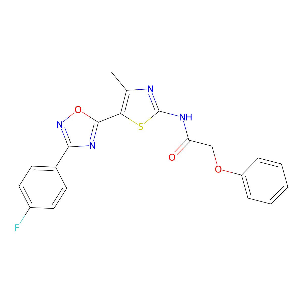N-[(2E)-5-[3-(4-fluorophenyl)-1,2,4-oxadiazol-5-yl]-4-methyl-1,3-thiazol-2(3H)-ylidene]-2-phenoxyacetamide molecular structure, CAS 1144446-43-4