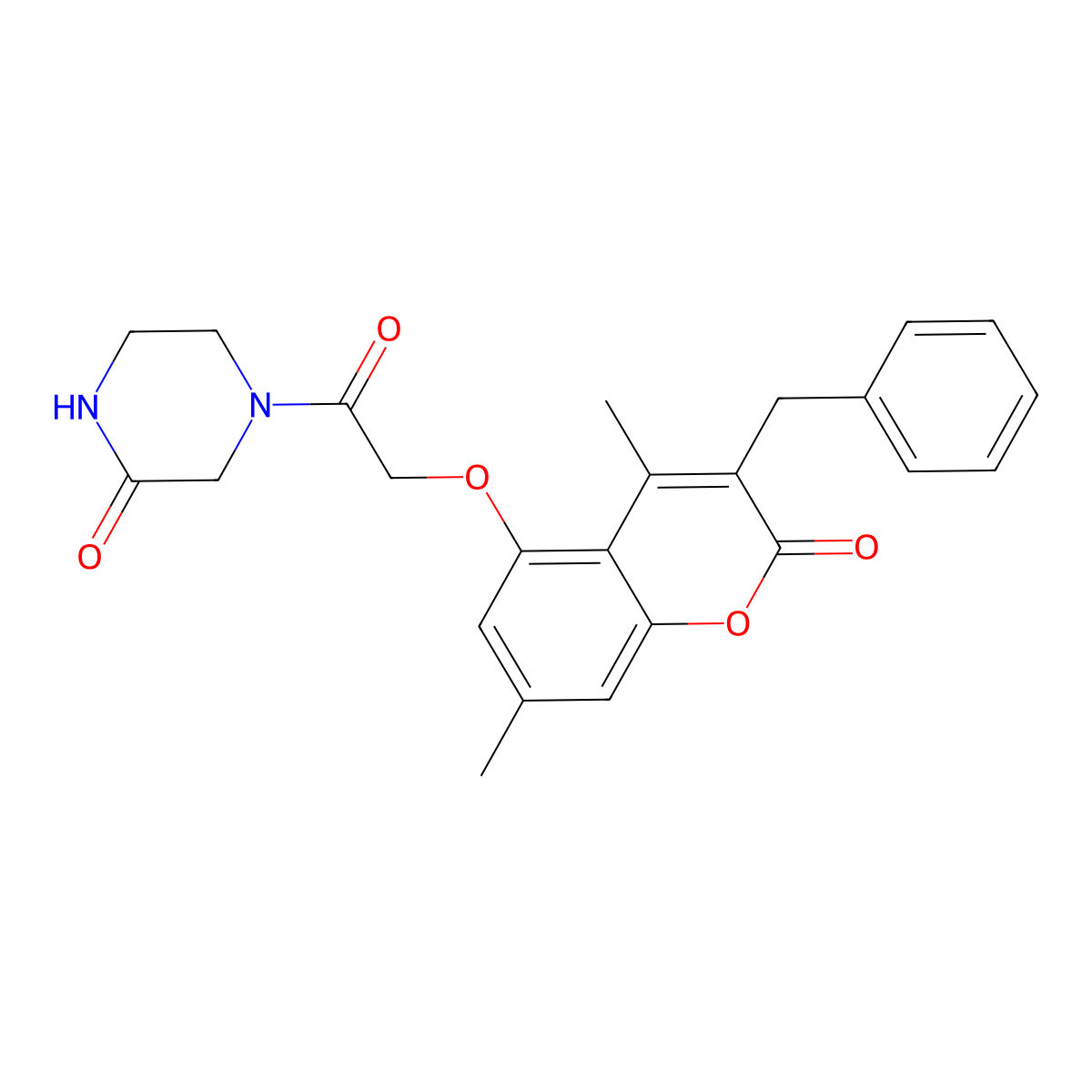 4-{[(3-benzyl-4,7-dimethyl-2-oxo-2H-chromen-5-yl)oxy]acetyl}piperazin-2-one molecular structure, CAS 1144446-49-0
