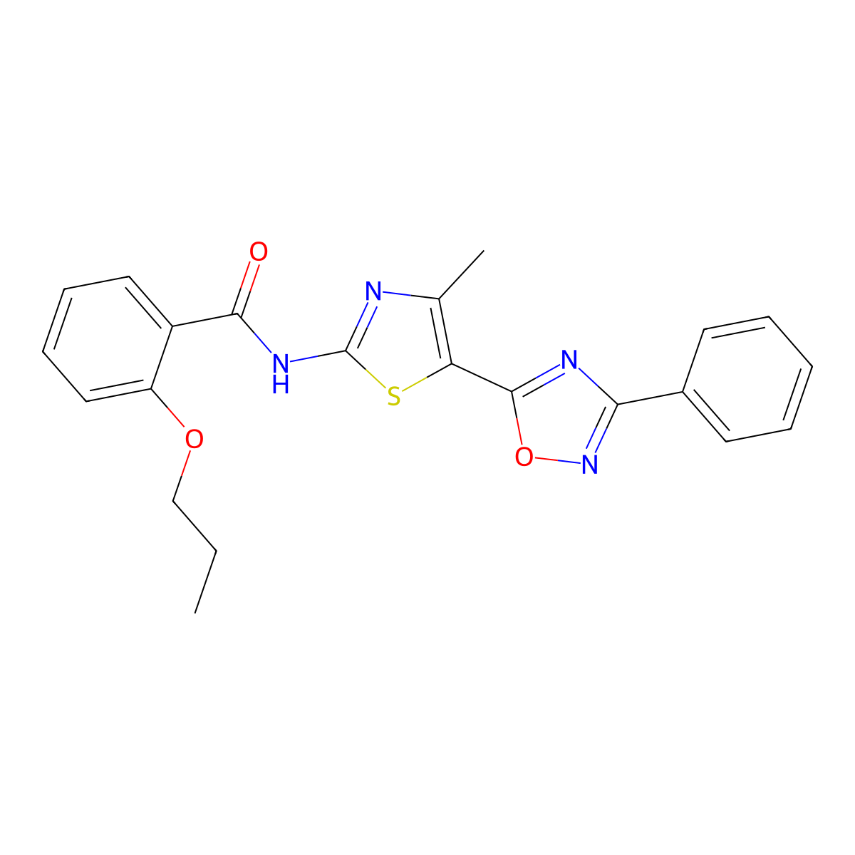 N-[(2E)-4-methyl-5-(3-phenyl-1,2,4-oxadiazol-5-yl)-1,3-thiazol-2(3H)-ylidene]-2-propoxybenzamide molecular structure, CAS 1144446-50-3
