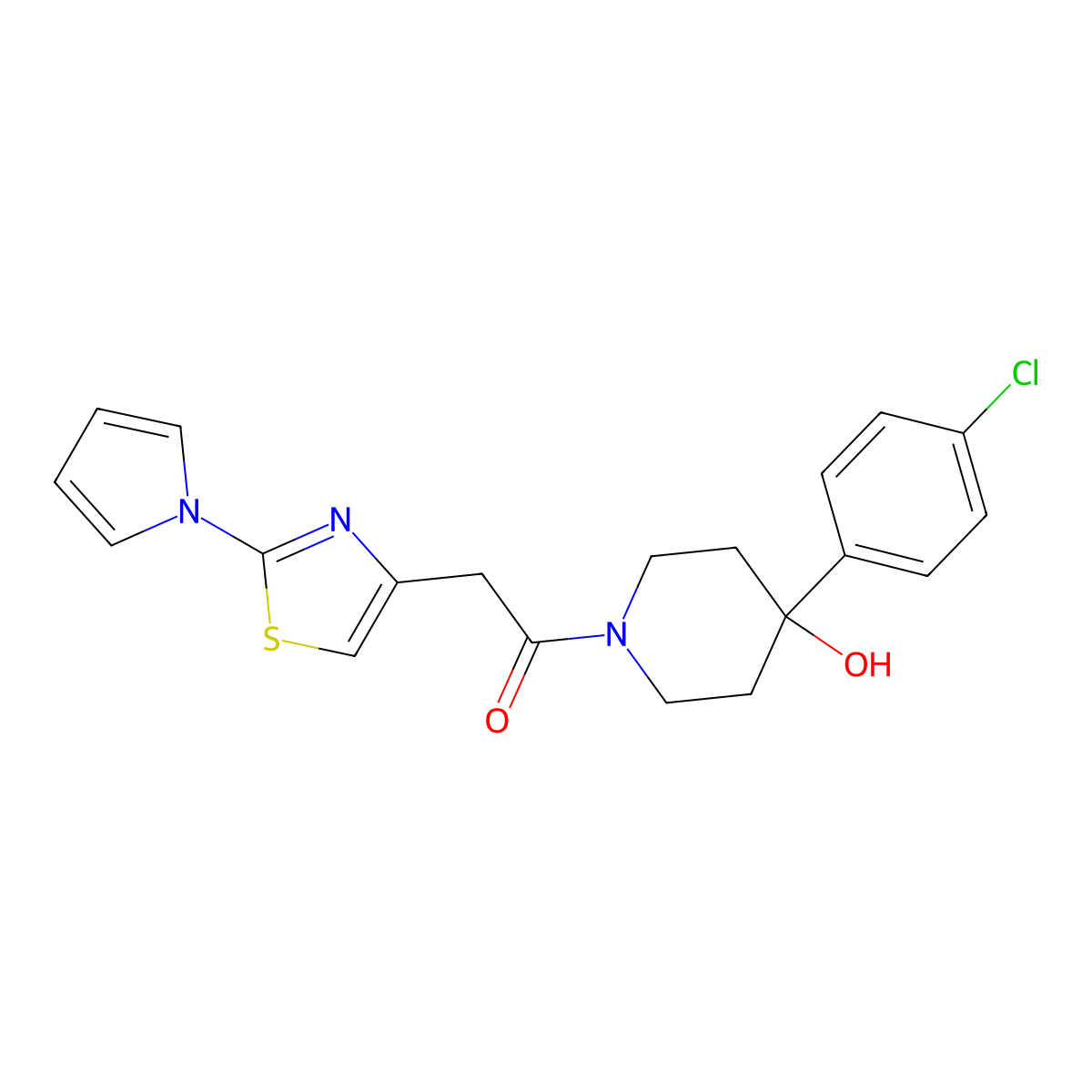 4-(4-chlorophenyl)-1-{[2-(1H-pyrrol-1-yl)-1,3-thiazol-4-yl]acetyl}-4-piperidinol molecular structure, CAS 1144446-52-5