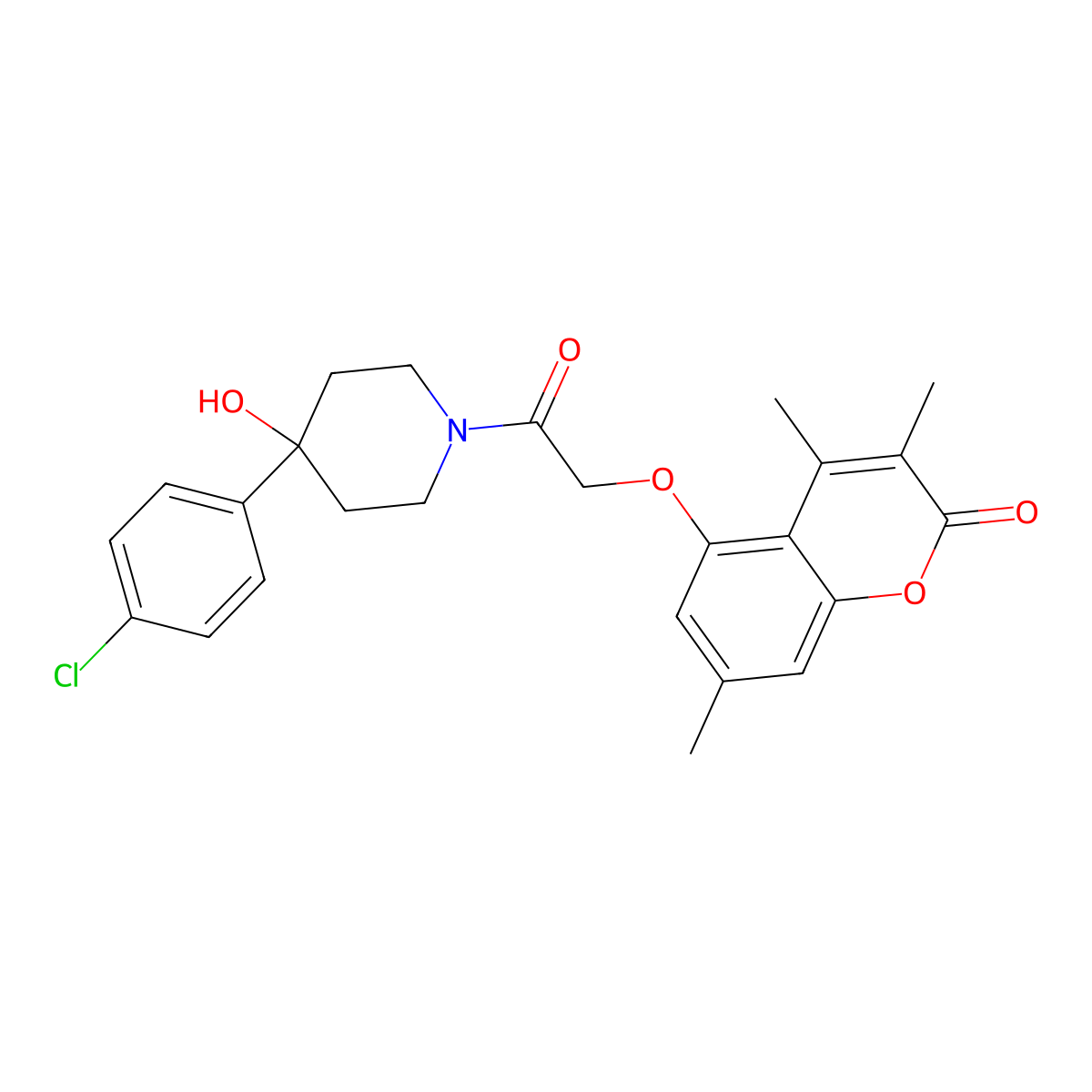 5-{2-[4-(4-chlorophenyl)-4-hydroxypiperidino]-2-oxoethoxy}-3,4,7-trimethyl-2H-chromen-2-one molecular structure, CAS 1144447-26-6