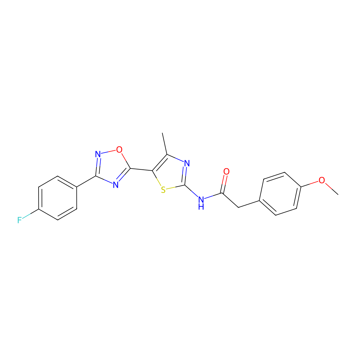 N-[(2Z)-5-[3-(4-fluorophenyl)-1,2,4-oxadiazol-5-yl]-4-methyl-1,3-thiazol-2(3H)-ylidene]-2-(4-methoxyphenyl)acetamide molecular structure, CAS 1144447-48-2