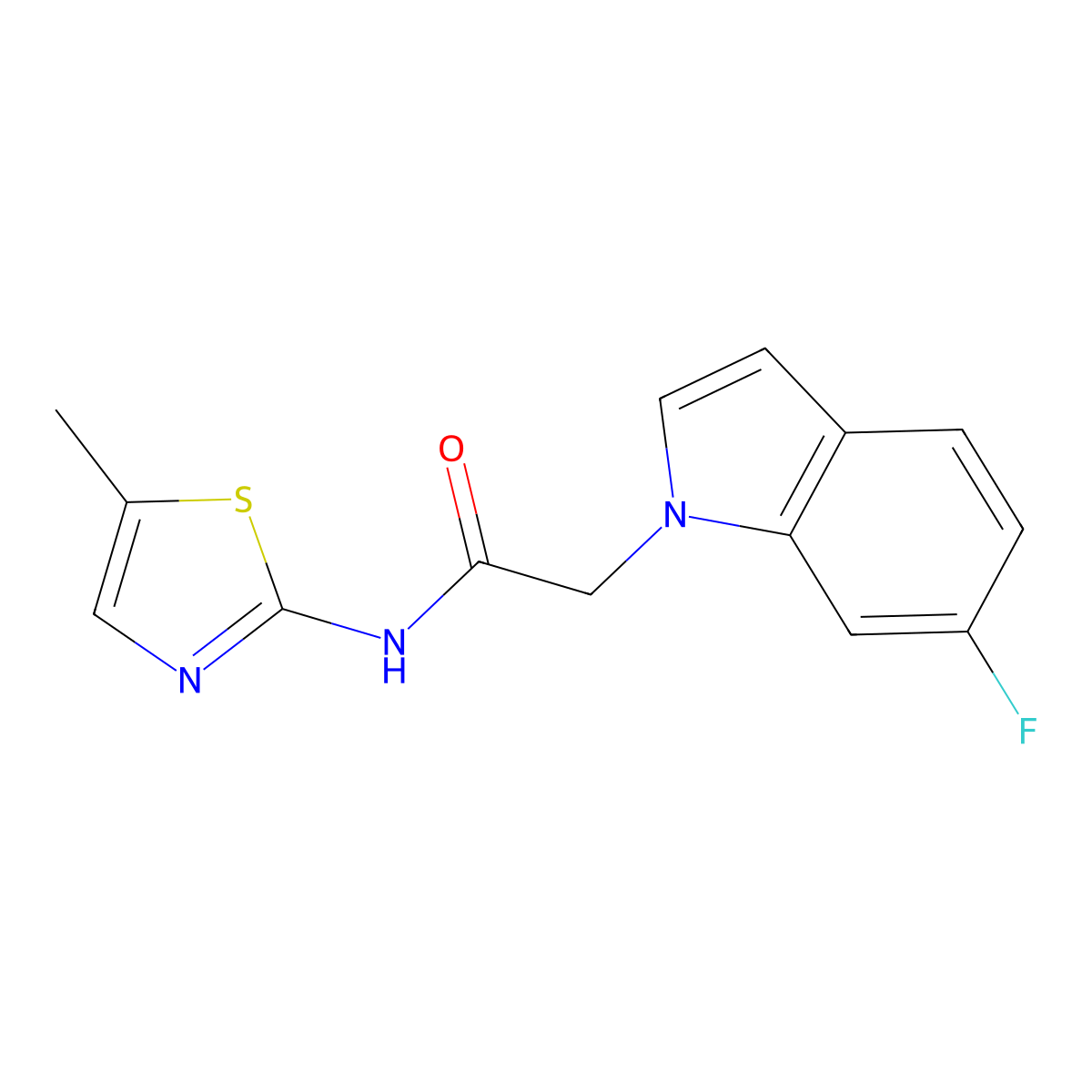 2-(6-fluoro-1H-indol-1-yl)-N-(5-methyl-1,3-thiazol-2-yl)acetamide molecular structure, CAS 1144447-55-1