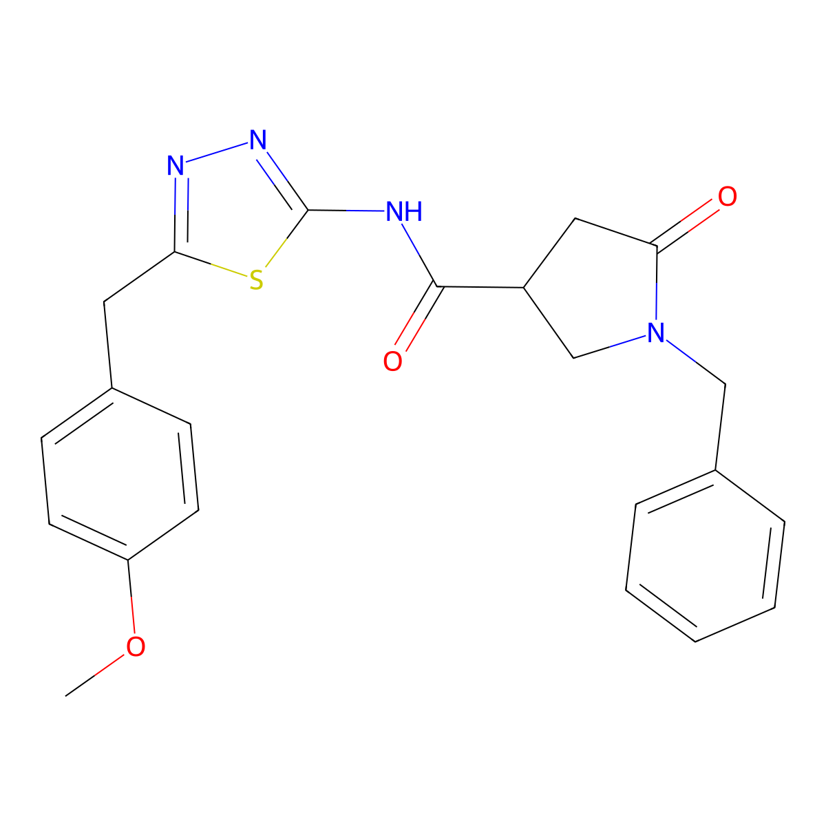 1-benzyl-N-[(2E)-5-(4-methoxybenzyl)-1,3,4-thiadiazol-2(3H)-ylidene]-5-oxopyrrolidine-3-carboxamide molecular structure, CAS 1144447-59-5