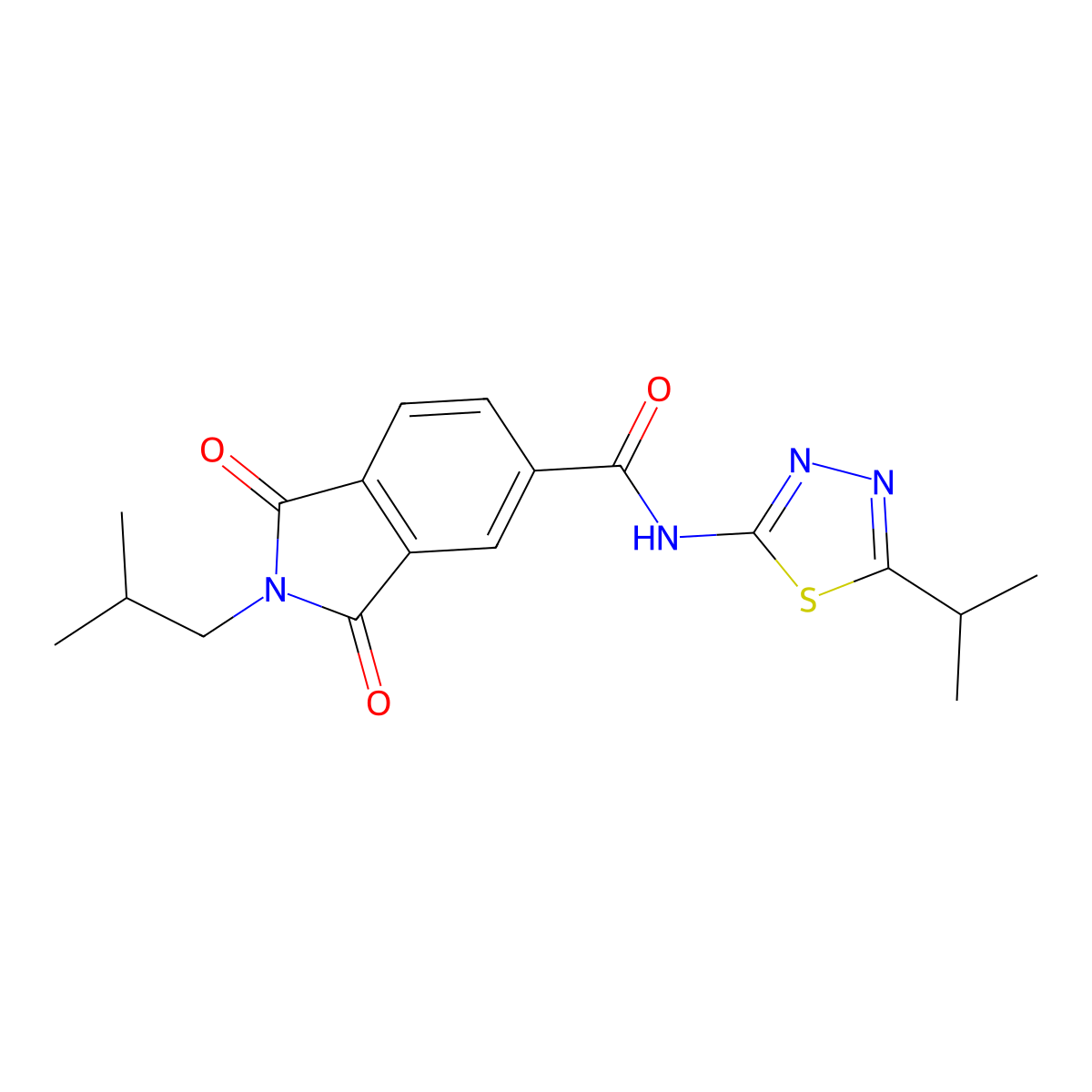 2-(2-methylpropyl)-1,3-dioxo-N-[(2E)-5-(propan-2-yl)-1,3,4-thiadiazol-2(3H)-ylidene]-2,3-dihydro-1H-isoindole-5-carboxamide molecular structure, CAS 1144447-82-4