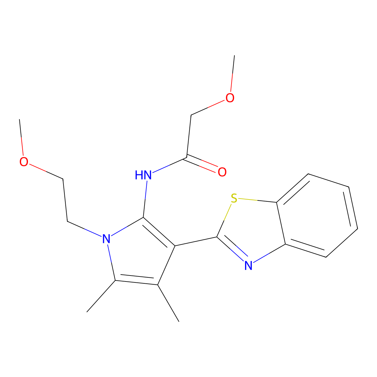 N-[3-(1,3-benzothiazol-2-yl)-1-(2-methoxyethyl)-4,5-dimethyl-1H-pyrrol-2-yl]-2-methoxyacetamide molecular structure, CAS 1144448-12-3