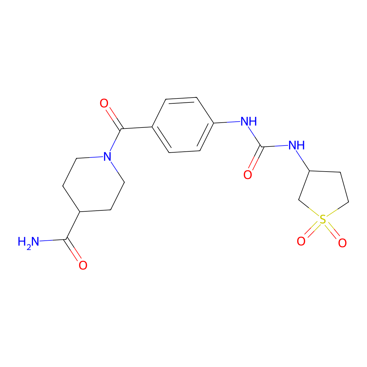 1-[(4-{[(1,1-Dioxidotetrahydrothiophen-3-yl)carbamoyl]amino}phenyl)carbonyl]piperidine-4-carboxamide molecular structure, CAS 1144448-25-8