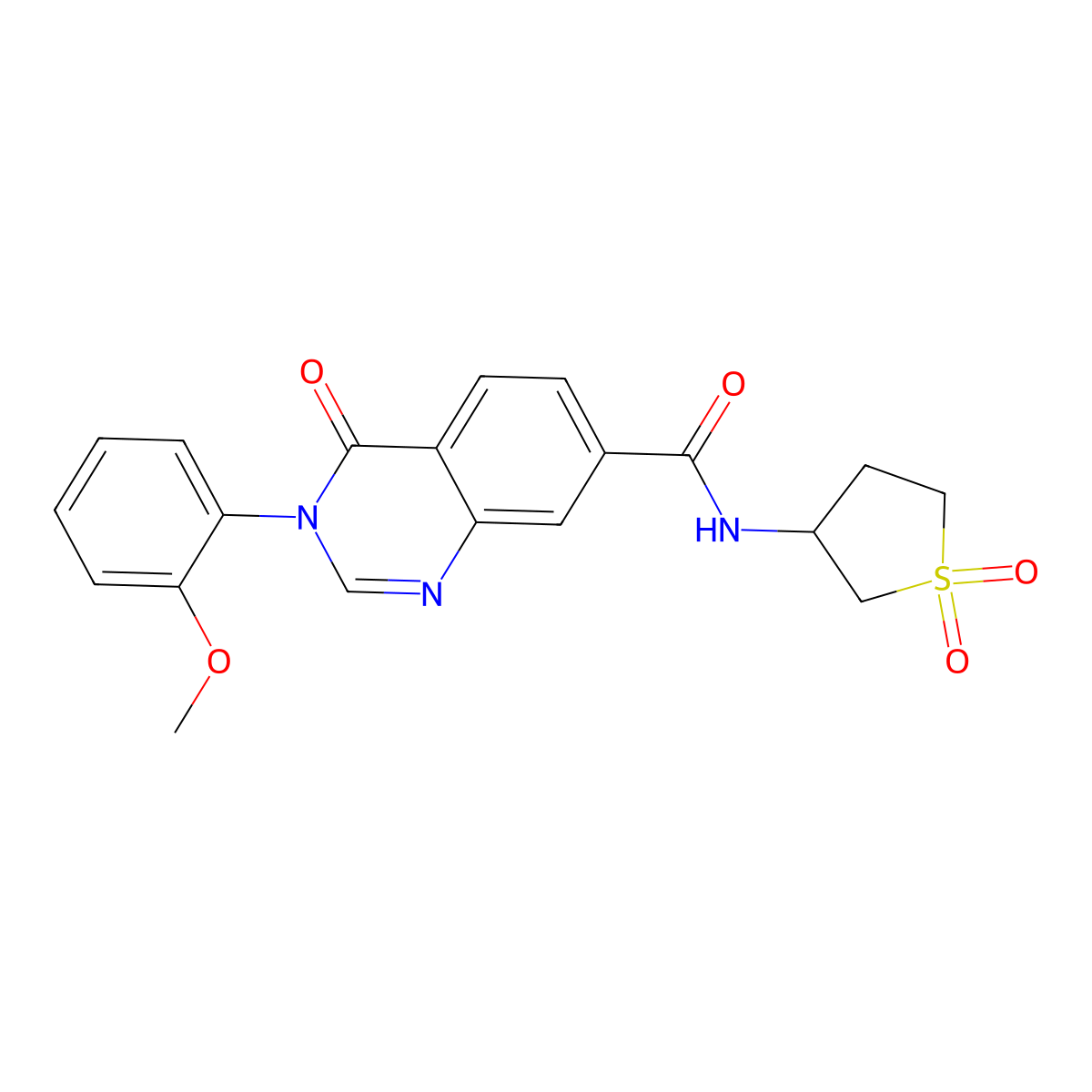 N-(1,1-dioxidotetrahydrothiophen-3-yl)-3-(2-methoxyphenyl)-4-oxo-3,4-dihydroquinazoline-7-carboxamide molecular structure, CAS 1144448-35-0