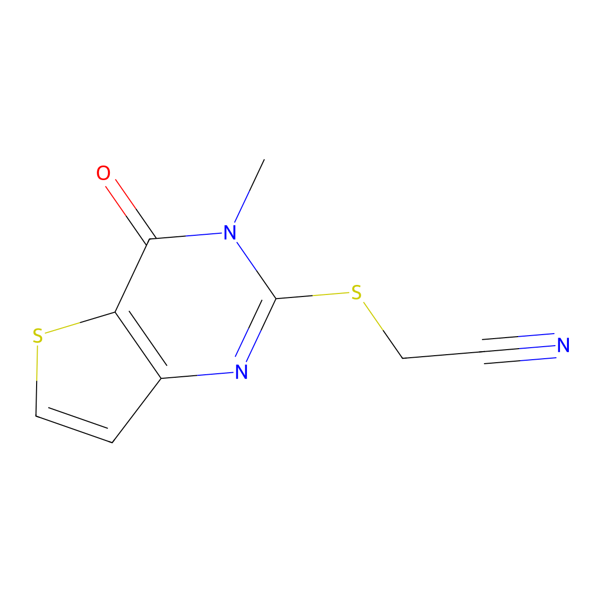 2-({3-methyl-4-oxo-3H,4H-thieno[3,2-d]pyrimidin-2-yl}sulfanyl)acetonitrile molecular structure, CAS 1144448-55-4