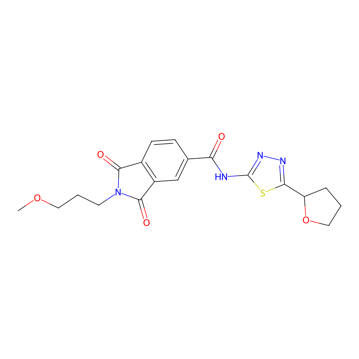 2-(3-methoxypropyl)-1,3-dioxo-N-[(2E)-5-(tetrahydrofuran-2-yl)-1,3,4-thiadiazol-2(3H)-ylidene]-2,3-dihydro-1H-isoindole-5-carboxamide molecular structure, CAS 1144448-56-5