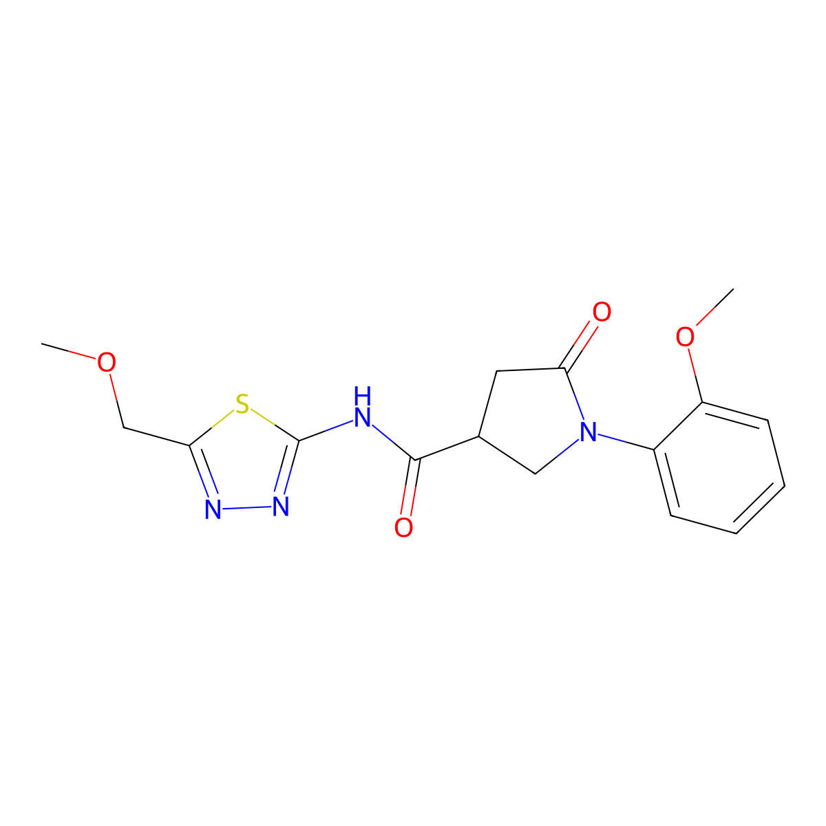 N-[(2E)-5-(methoxymethyl)-1,3,4-thiadiazol-2(3H)-ylidene]-1-(2-methoxyphenyl)-5-oxopyrrolidine-3-carboxamide molecular structure, CAS 1144448-97-4