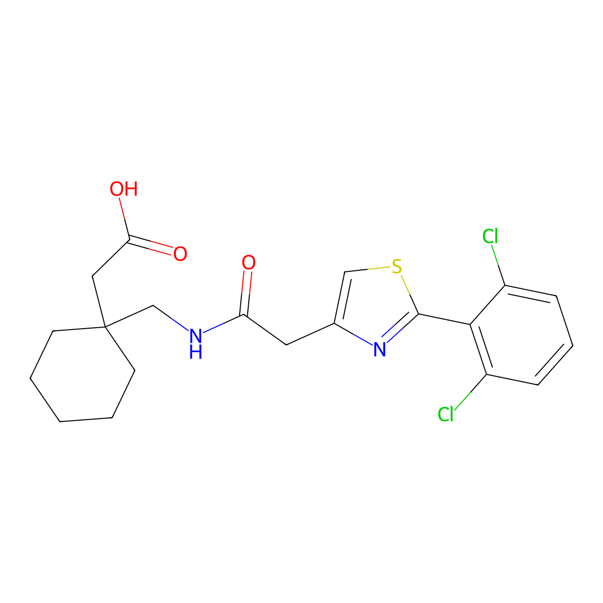 {1-[({[2-(2,6-Dichlorophenyl)-1,3-thiazol-4-yl]acetyl}amino)methyl]cyclohexyl}acetic acid molecular structure, CAS 1144449-02-4