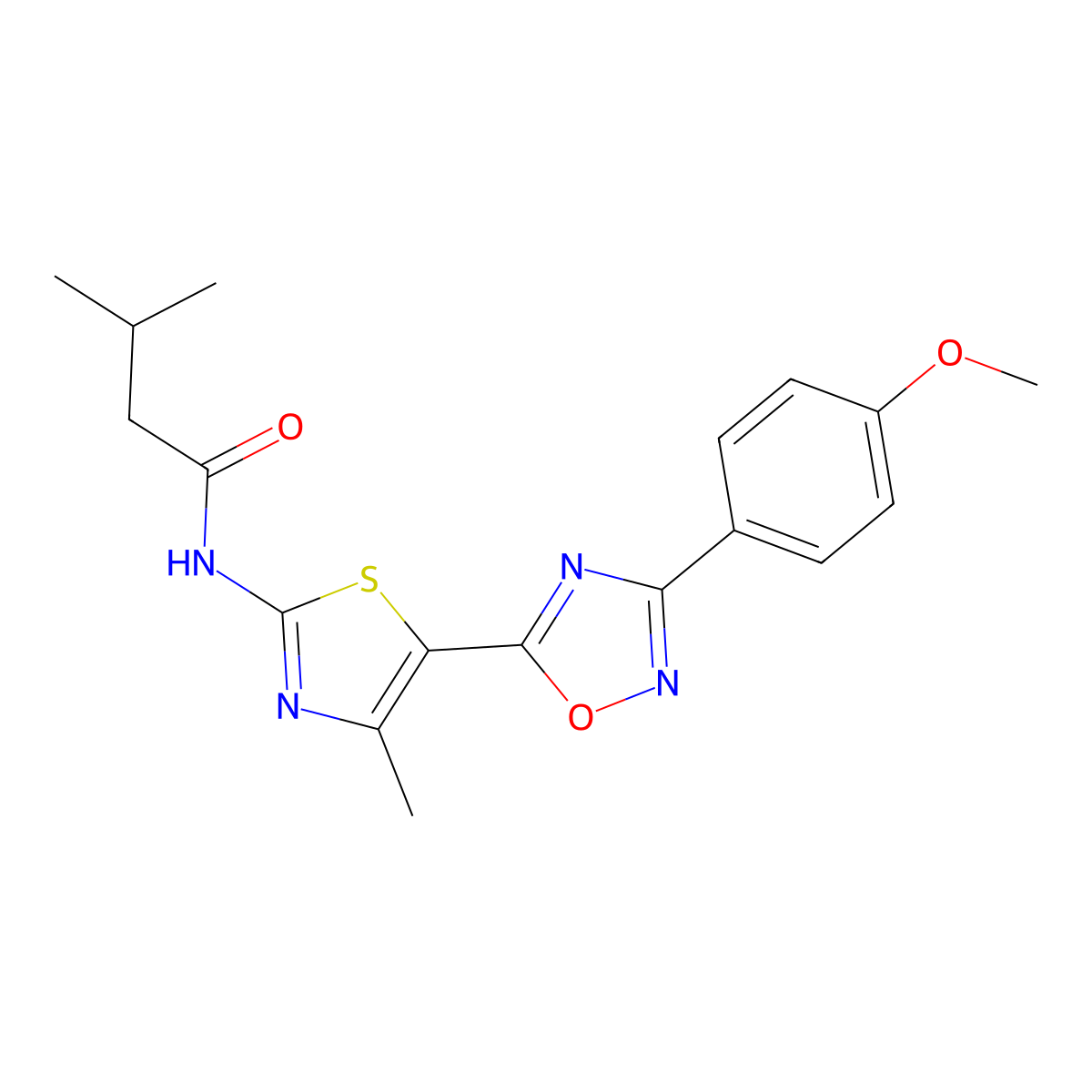 N-[(2Z)-5-[3-(4-methoxyphenyl)-1,2,4-oxadiazol-5-yl]-4-methyl-1,3-thiazol-2(3H)-ylidene]-3-methylbutanamide molecular structure, CAS 1144449-07-9