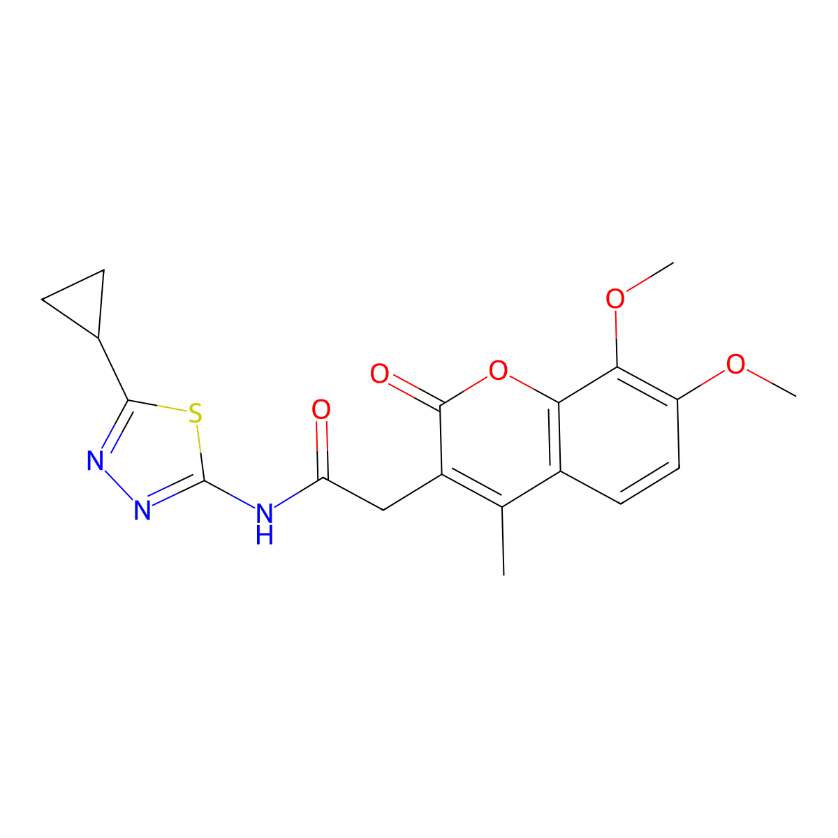 N-(5-cyclopropyl-1,3,4-thiadiazol-2-yl)-2-(7,8-dimethoxy-4-methyl-2-oxo-2H-chromen-3-yl)acetamide molecular structure, CAS 1144449-11-5