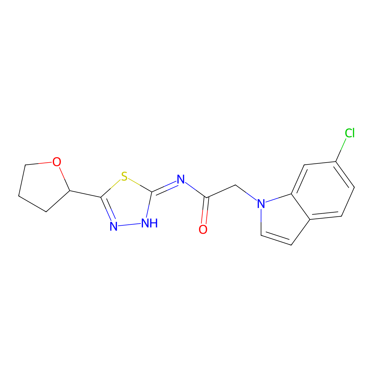 2-(6-chloro-1H-indol-1-yl)-N-[(2E)-5-(tetrahydrofuran-2-yl)-1,3,4-thiadiazol-2(3H)-ylidene]acetamide molecular structure, CAS 1144449-12-6