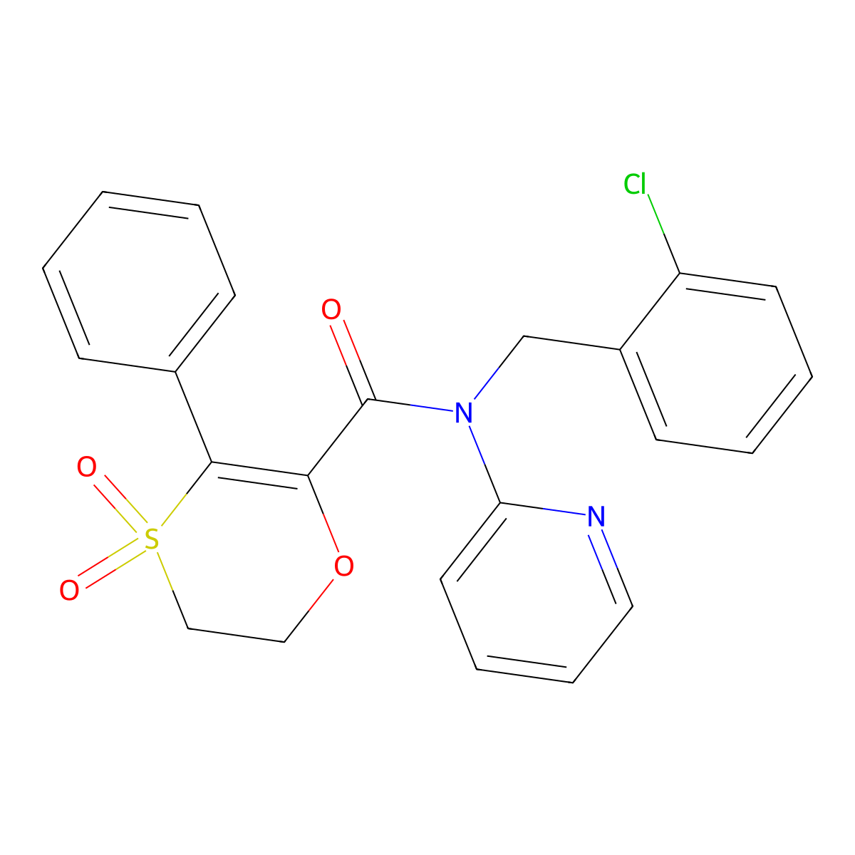 N-(2-chlorobenzyl)-3-phenyl-N-(pyridin-2-yl)-5,6-dihydro-1,4-oxathiine-2-carboxamide 4,4-dioxide molecular structure, CAS 1144449-17-1