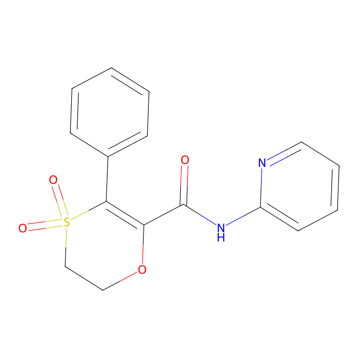 3-phenyl-N-(pyridin-2-yl)-5,6-dihydro-1,4-oxathiine-2-carboxamide 4,4-dioxide molecular structure, CAS 1144449-19-3
