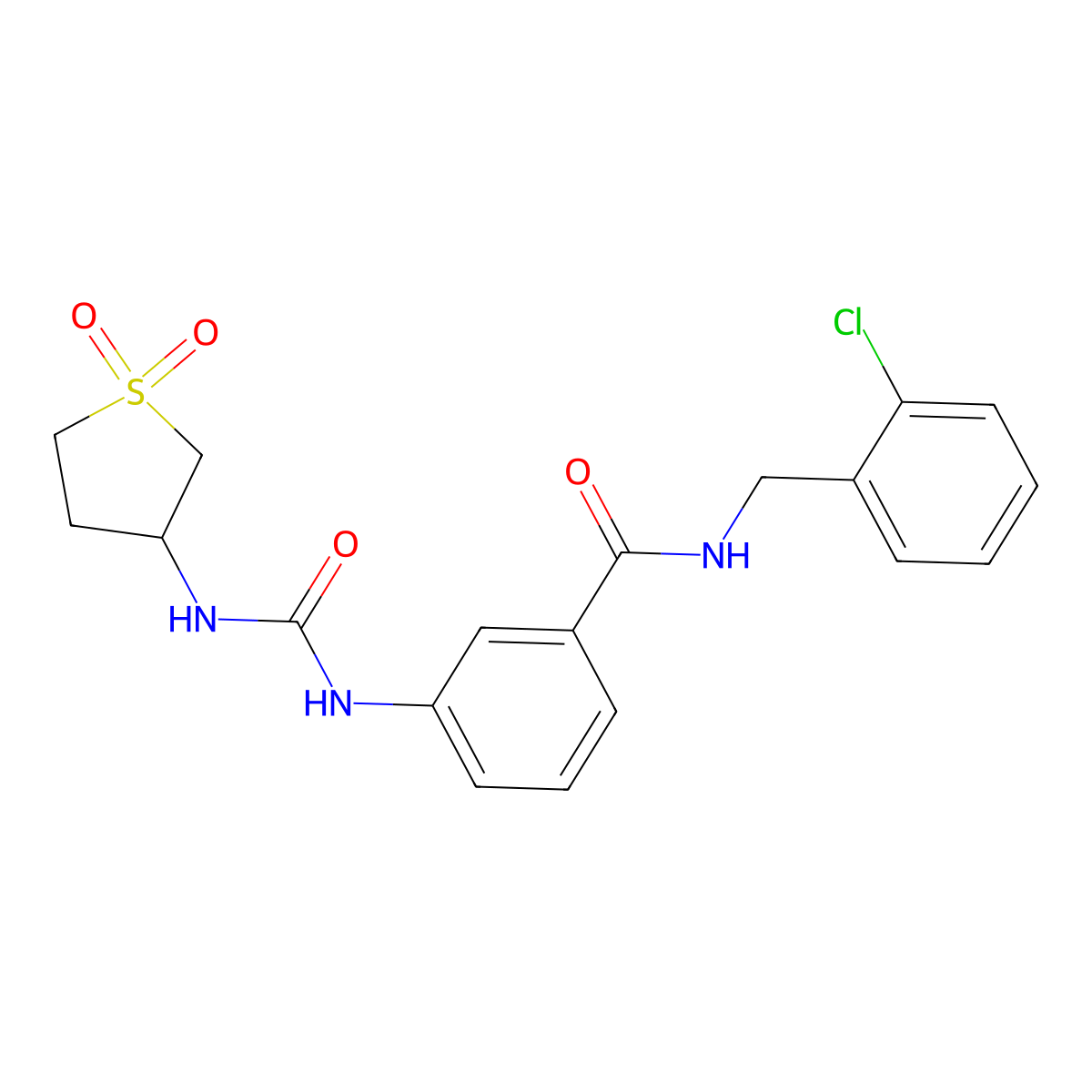 N-(2-chlorobenzyl)-3-{[(1,1-dioxidotetrahydrothiophen-3-yl)carbamoyl]amino}benzamide molecular structure, CAS 1144449-34-2