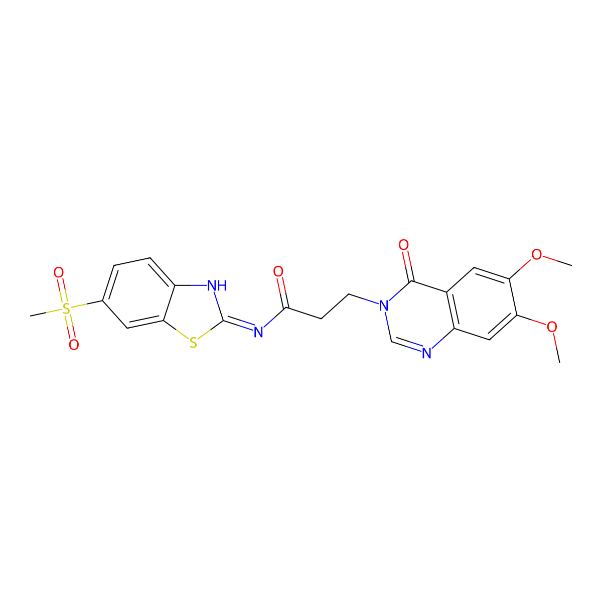 3-(6,7-dimethoxy-4-oxoquinazolin-3(4H)-yl)-N-[(2E)-6-(methylsulfonyl)-1,3-benzothiazol-2(3H)-ylidene]propanamide molecular structure, CAS 1144449-36-4