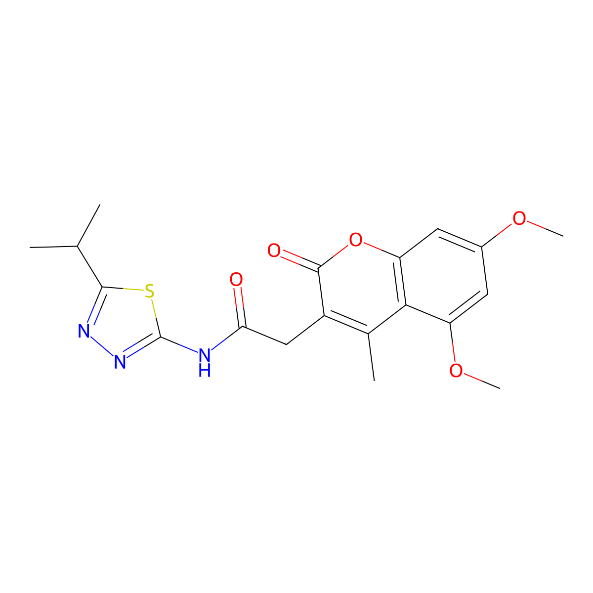 2-(5,7-dimethoxy-4-methyl-2-oxo-2H-chromen-3-yl)-N-[(2E)-5-(propan-2-yl)-1,3,4-thiadiazol-2(3H)-ylidene]acetamide molecular structure, CAS 1144449-56-8
