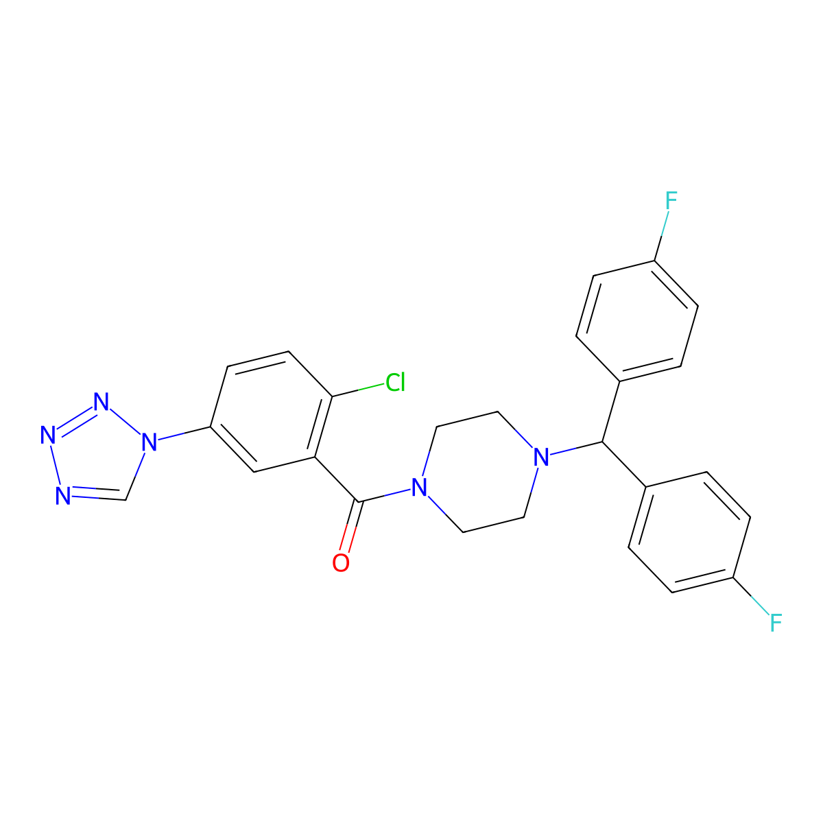 1-[bis(4-fluorophenyl)methyl]-4-[2-chloro-5-(1H-tetrazol-1-yl)benzoyl]piperazine molecular structure, CAS 1144449-57-9