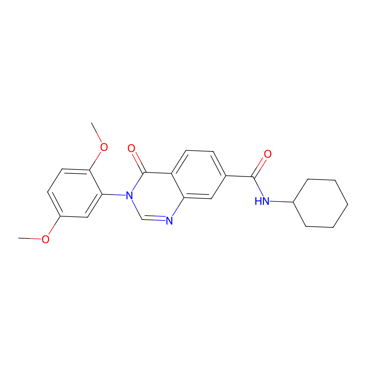 N-cyclohexyl-3-(2,5-dimethoxyphenyl)-4-oxo-3,4-dihydroquinazoline-7-carboxamide molecular structure, CAS 1144449-75-1