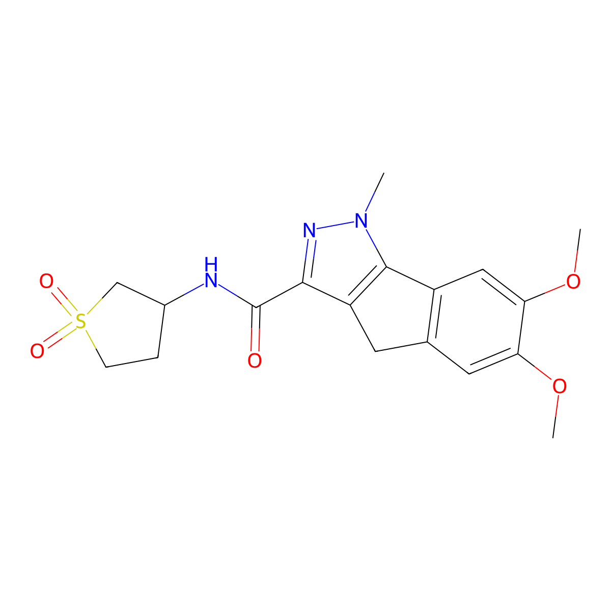 N-(1,1-dioxidotetrahydrothiophen-3-yl)-6,7-dimethoxy-1-methyl-1,4-dihydroindeno[1,2-c]pyrazole-3-carboxamide molecular structure, CAS 1144449-86-4