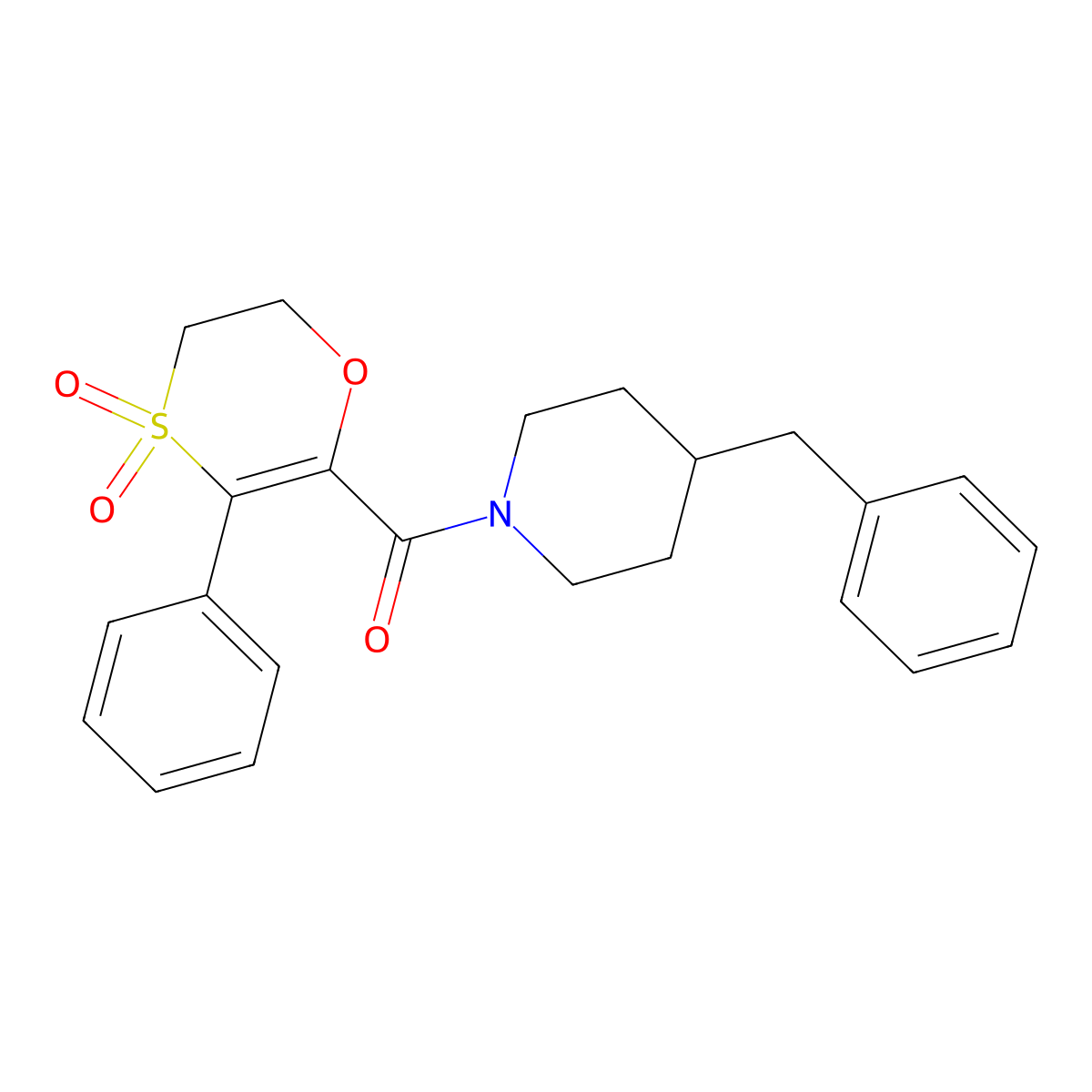 (4-Benzylpiperidin-1-yl)(4,4-dioxido-3-phenyl-5,6-dihydro-1,4-oxathiin-2-yl)methanone molecular structure, CAS 1144449-88-6