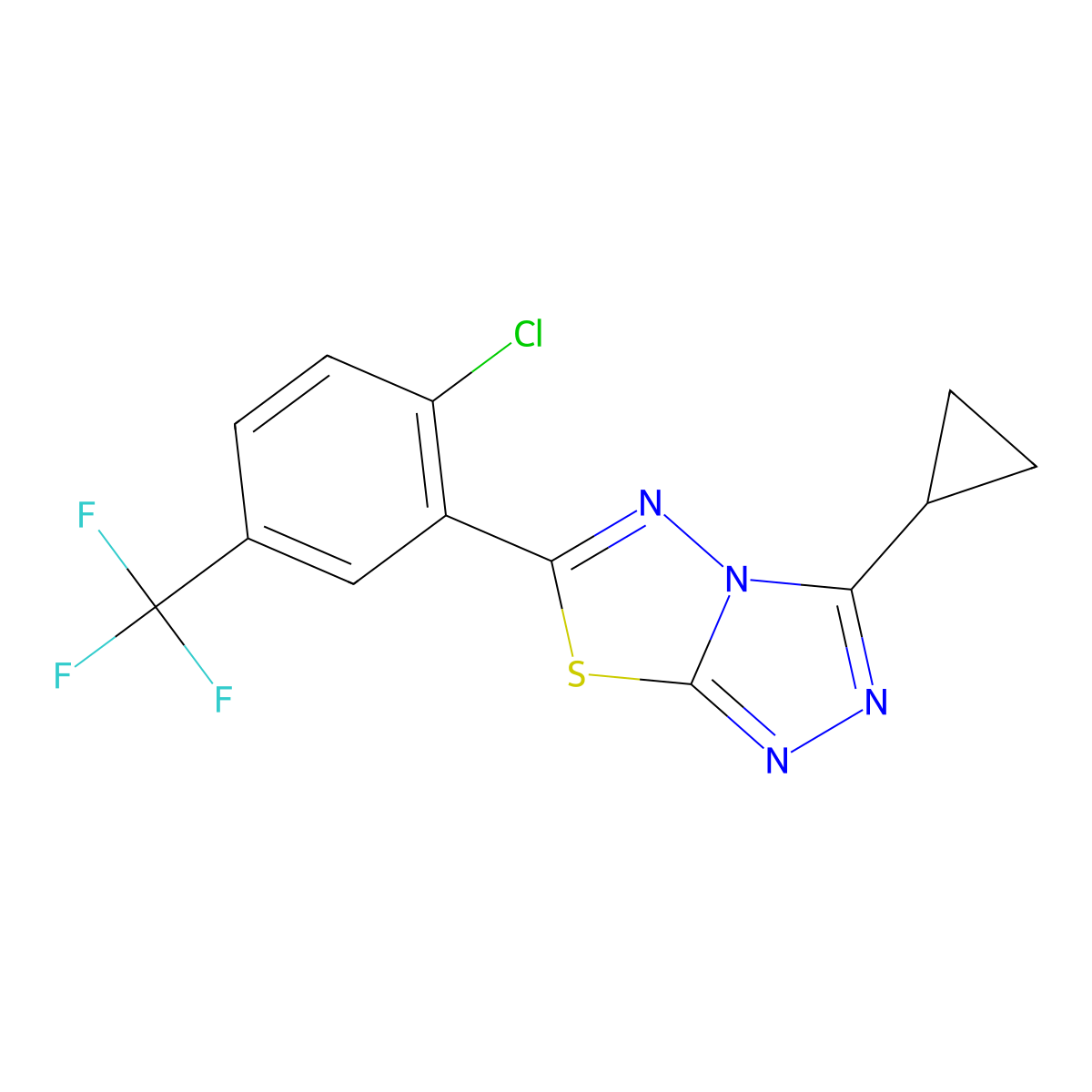 6-(2-Chloro-5-(trifluoromethyl)phenyl)-3-cyclopropyl-[1,2,4]triazolo[3,4-b][1,3,4]thiadiazole molecular structure, CAS 1144450-08-7