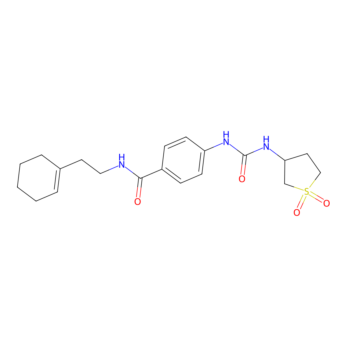 N-[2-(cyclohex-1-en-1-yl)ethyl]-4-{[(1,1-dioxidotetrahydrothiophen-3-yl)carbamoyl]amino}benzamide molecular structure, CAS 1144450-30-5
