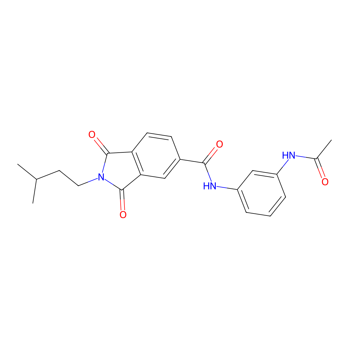 N-[3-(acetylamino)phenyl]-2-(3-methylbutyl)-1,3-dioxo-2,3-dihydro-1H-isoindole-5-carboxamide molecular structure, CAS 1144450-31-6