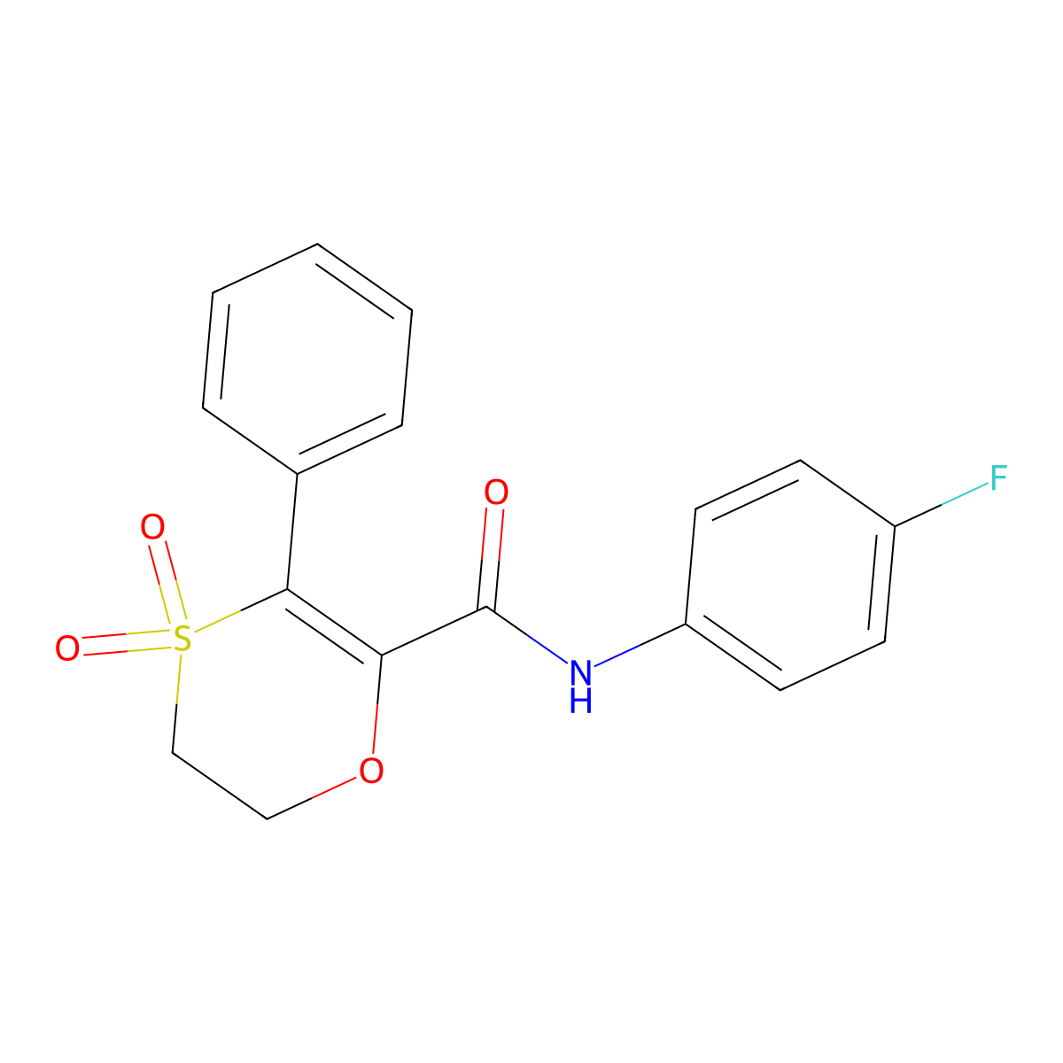 N-(4-fluorophenyl)-3-phenyl-5,6-dihydro-1,4-oxathiine-2-carboxamide 4,4-dioxide molecular structure, CAS 1144450-36-1