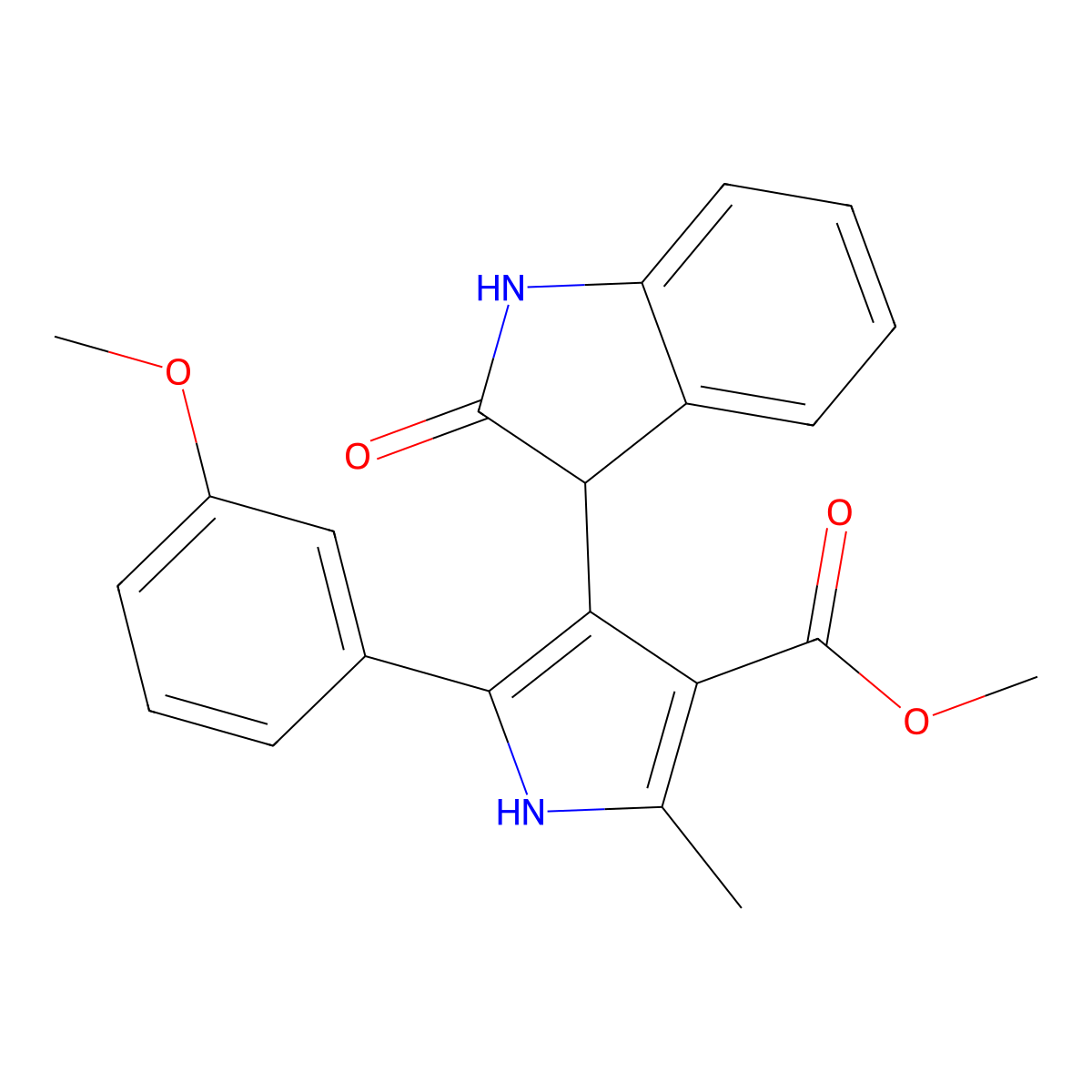 methyl 5-(3-methoxyphenyl)-2-methyl-4-(2-oxo-2,3-dihydro-1H-indol-3-yl)-1H-pyrrole-3-carboxylate molecular structure, CAS 1144450-56-5