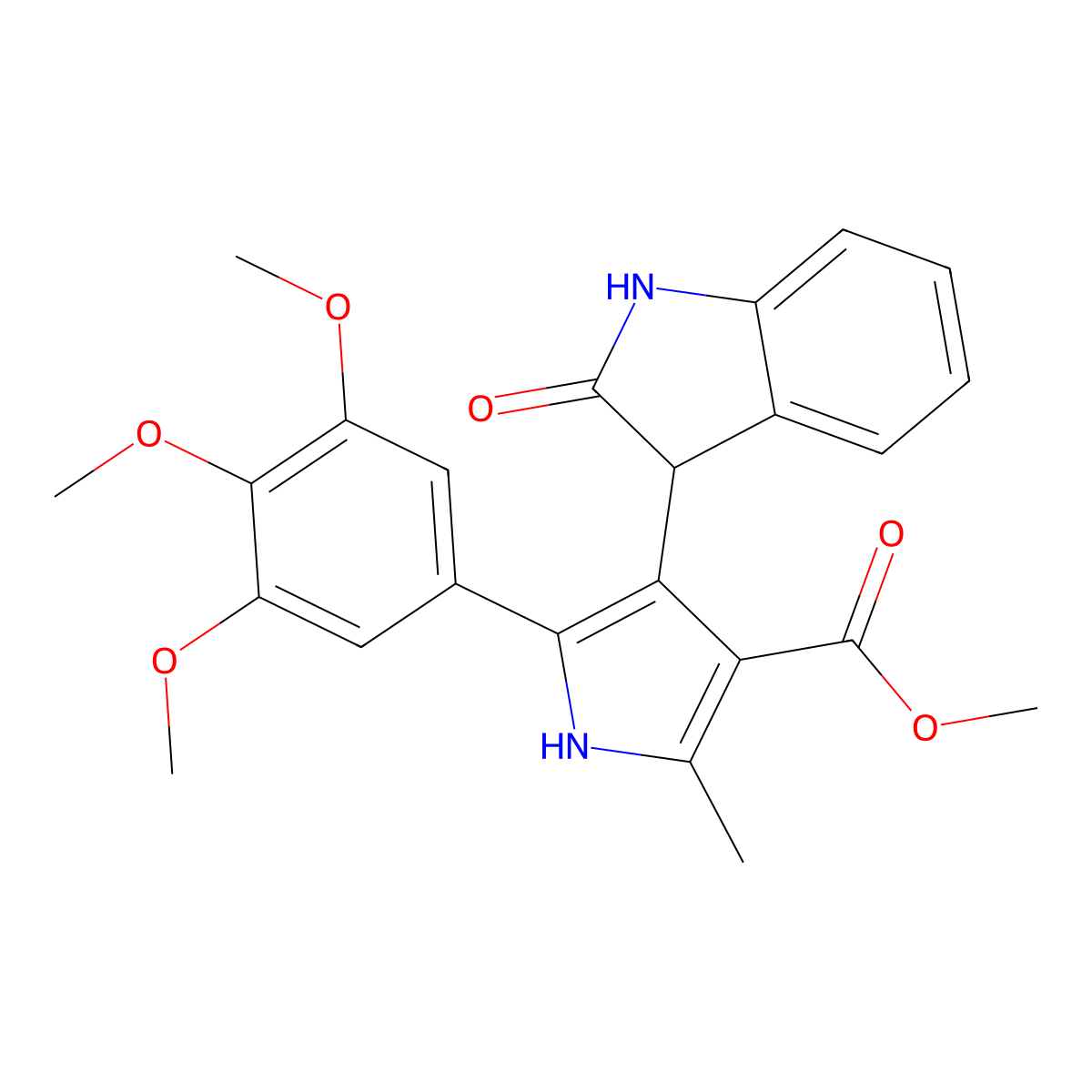 methyl 2-methyl-4-(2-oxo-2,3-dihydro-1H-indol-3-yl)-5-(3,4,5-trimethoxyphenyl)-1H-pyrrole-3-carboxylate molecular structure, CAS 1144450-64-5