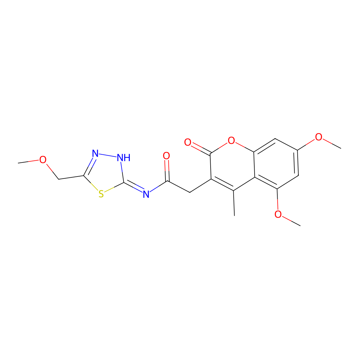 2-(5,7-dimethoxy-4-methyl-2-oxo-2H-chromen-3-yl)-N-(5-(methoxymethyl)-1,3,4-thiadiazol-2-yl)acetamide molecular structure, CAS 1144451-35-3