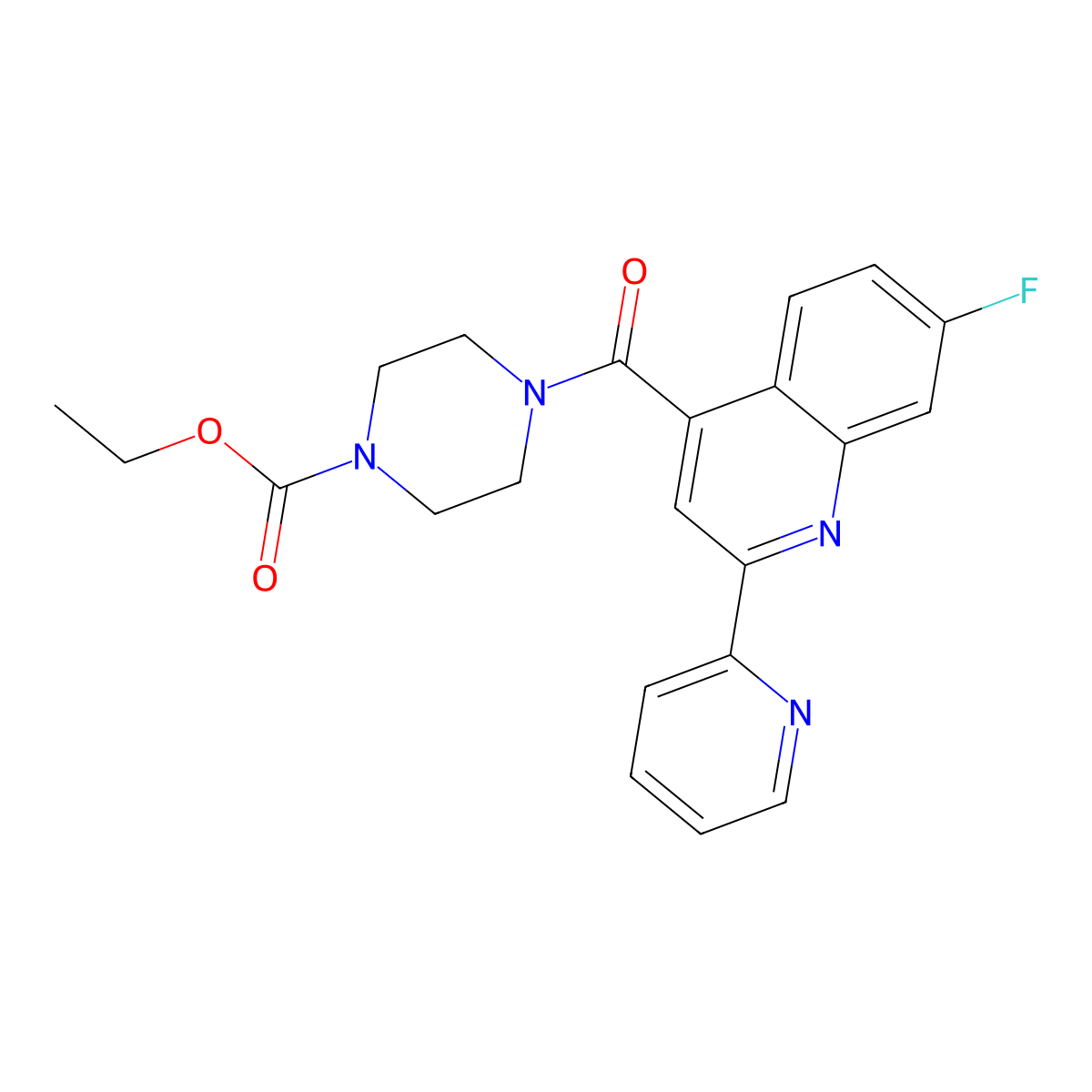 Ethyl 4-{[7-fluoro-2-(2-pyridinyl)-4-quinolinyl]carbonyl}-1-piperazinecarboxylate molecular structure, CAS 1144451-50-2