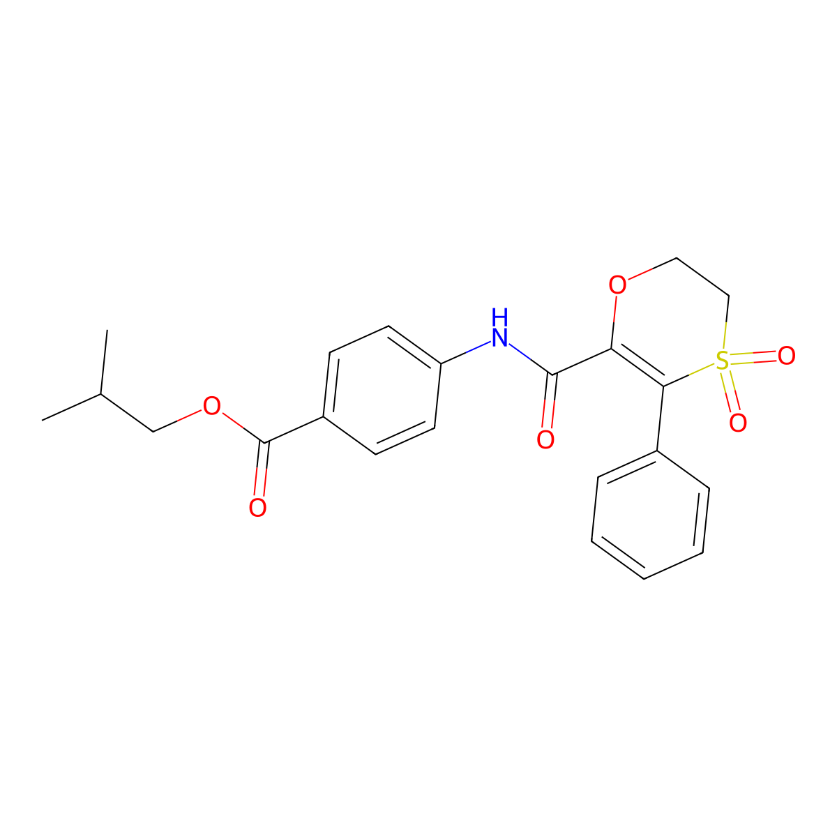 2-Methylpropyl 4-{[(4,4-dioxido-3-phenyl-5,6-dihydro-1,4-oxathiin-2-yl)carbonyl]amino}benzoate molecular structure, CAS 1144451-51-3