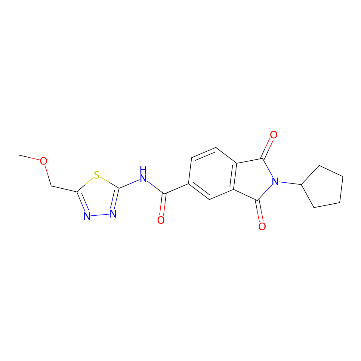 2-cyclopentyl-N-[(2E)-5-(methoxymethyl)-1,3,4-thiadiazol-2(3H)-ylidene]-1,3-dioxo-2,3-dihydro-1H-isoindole-5-carboxamide molecular structure, CAS 1144451-80-8