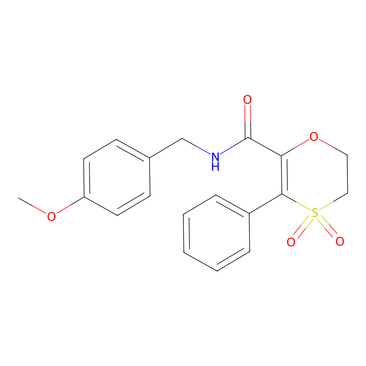 N-(4-methoxybenzyl)-3-phenyl-5,6-dihydro-1,4-oxathiine-2-carboxamide 4,4-dioxide molecular structure, CAS 1144452-02-7