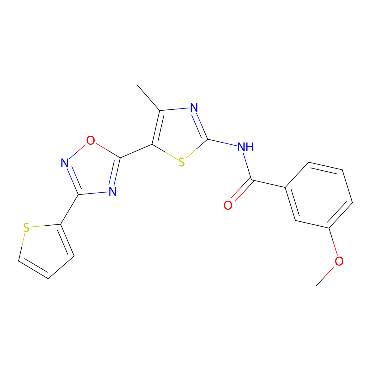 3-methoxy-N-[(2Z)-4-methyl-5-[3-(thiophen-2-yl)-1,2,4-oxadiazol-5-yl]-1,3-thiazol-2(3H)-ylidene]benzamide molecular structure, CAS 1144452-24-3
