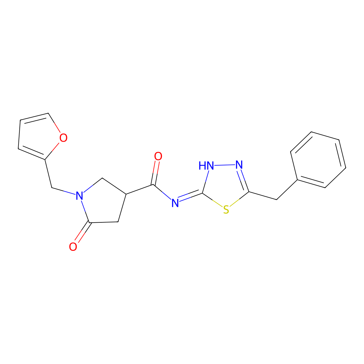 N-(5-benzyl-1,3,4-thiadiazol-2-yl)-1-(furan-2-ylmethyl)-5-oxopyrrolidine-3-carboxamide molecular structure, CAS 1144452-65-2