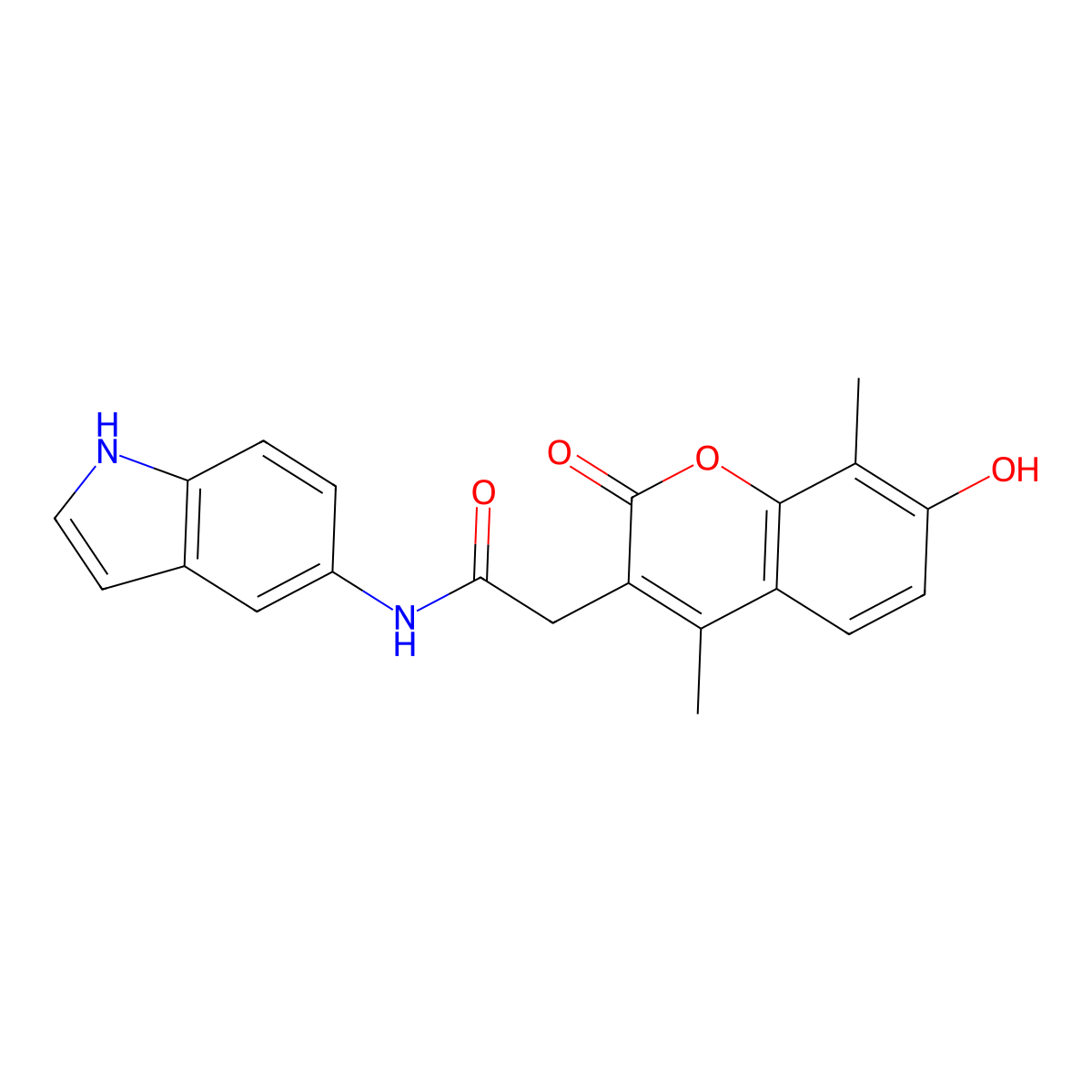 2-(7-hydroxy-4,8-dimethyl-2-oxo-2H-chromen-3-yl)-N-(1H-indol-5-yl)acetamide molecular structure, CAS 1144453-47-3