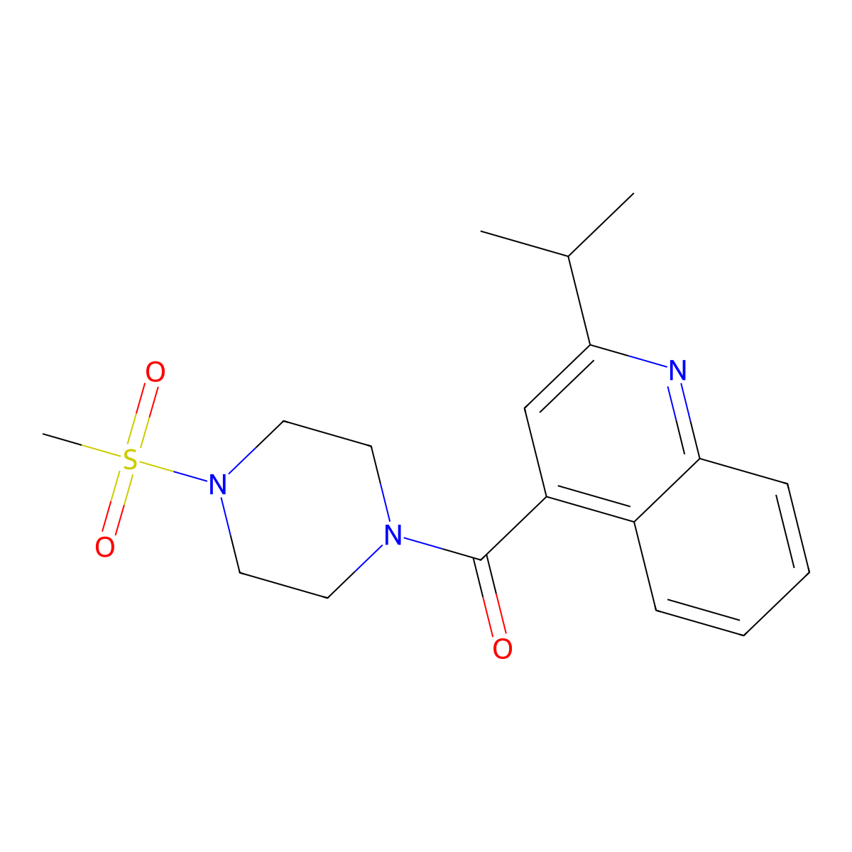 [4-(Methylsulfonyl)piperazin-1-yl][2-(propan-2-yl)quinolin-4-yl]methanone molecular structure, CAS 1144453-81-5