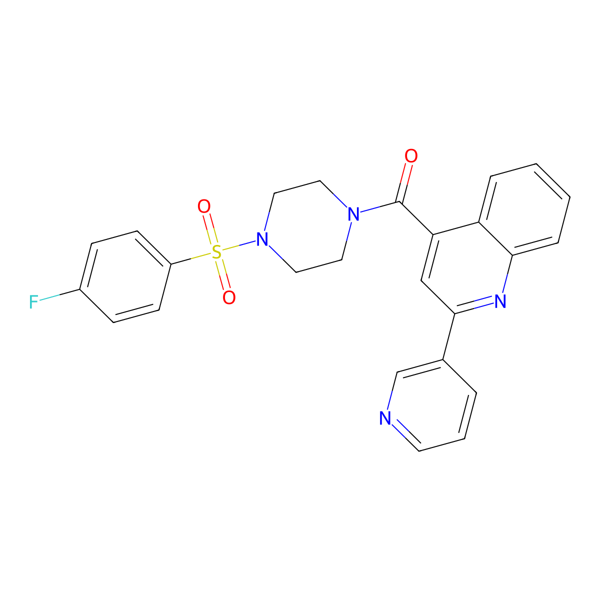 {4-[(4-Fluorophenyl)sulfonyl]piperazino}[2-(3-pyridyl)-4-quinolyl]methanone molecular structure, CAS 1144453-92-8