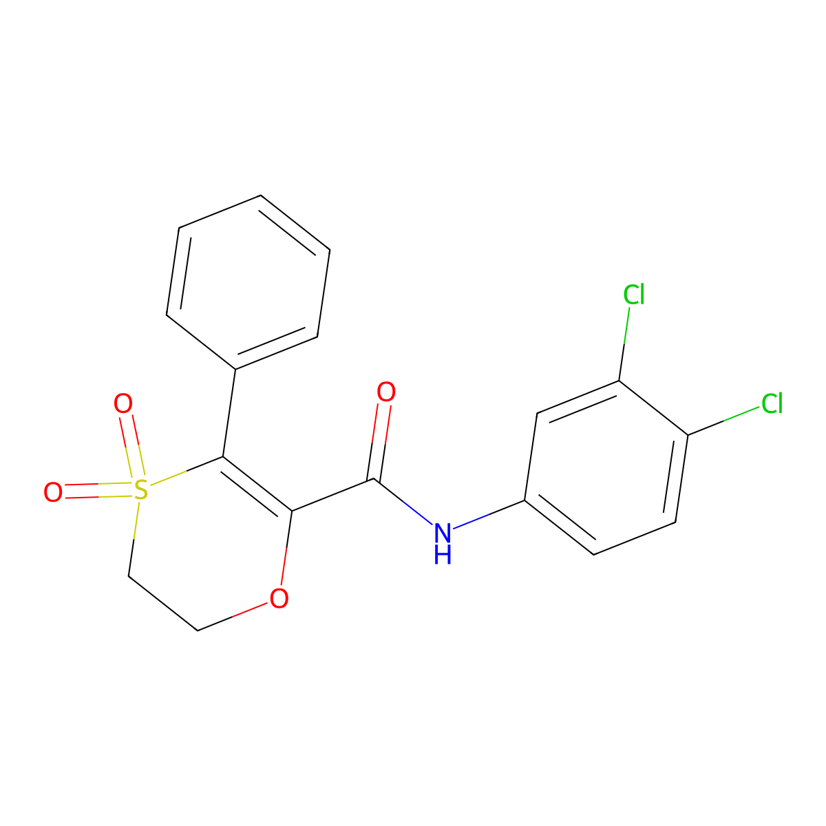 N-(3,4-dichlorophenyl)-3-phenyl-5,6-dihydro-1,4-oxathiine-2-carboxamide 4,4-dioxide molecular structure, CAS 1144454-14-7