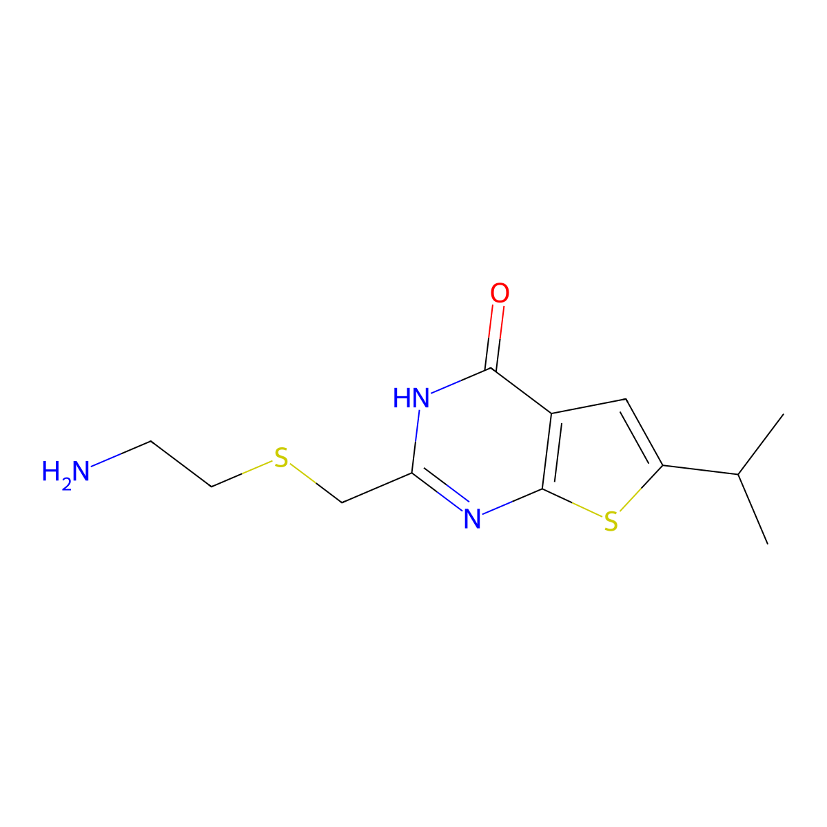 2-(((2-aminoethyl)thio)methyl)-6-isopropylthieno[2,3-d]pyrimidin-4(3H)-one molecular structure, CAS 1144454-29-4