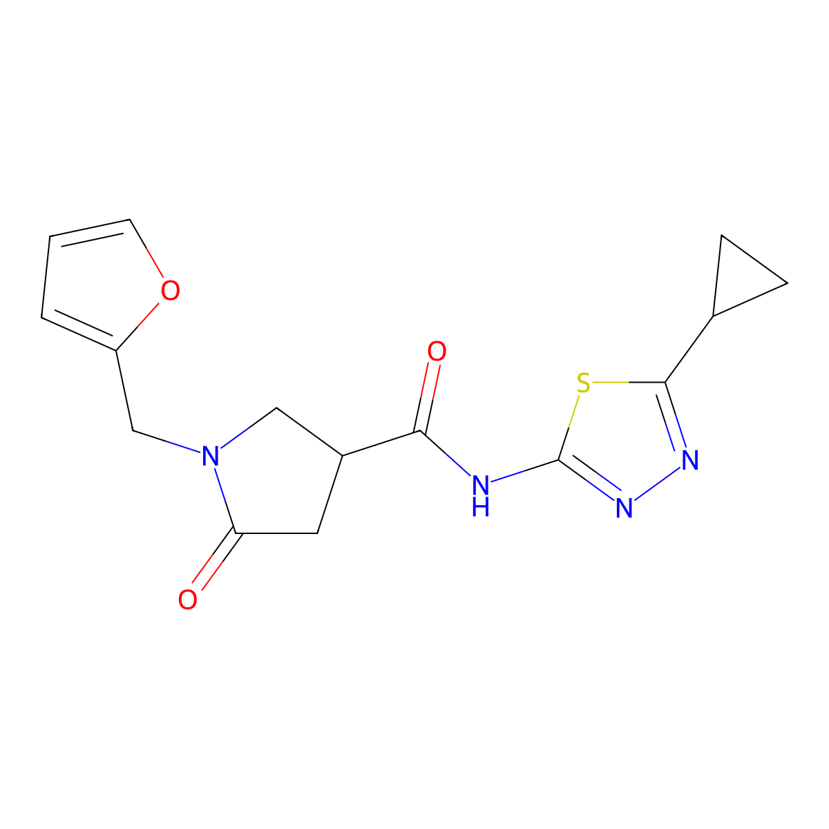 N-(5-cyclopropyl-1,3,4-thiadiazol-2-yl)-1-(furan-2-ylmethyl)-5-oxopyrrolidine-3-carboxamide molecular structure, CAS 1144454-45-4